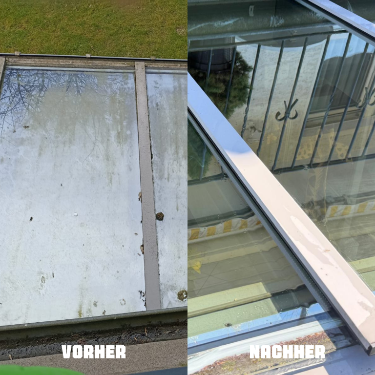 Vergleich von einem verschmutzten und einem sauberen Terrassendach.